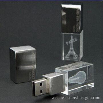 Glow USB Flash Drive, Made of Crystal and Metal, 1-32GB, Factory Price 2013